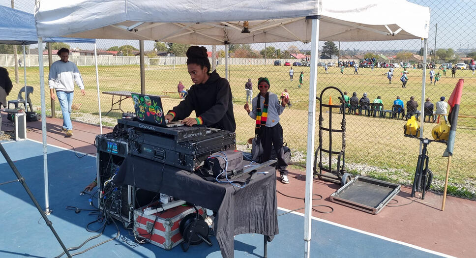 DJing at the sports ground